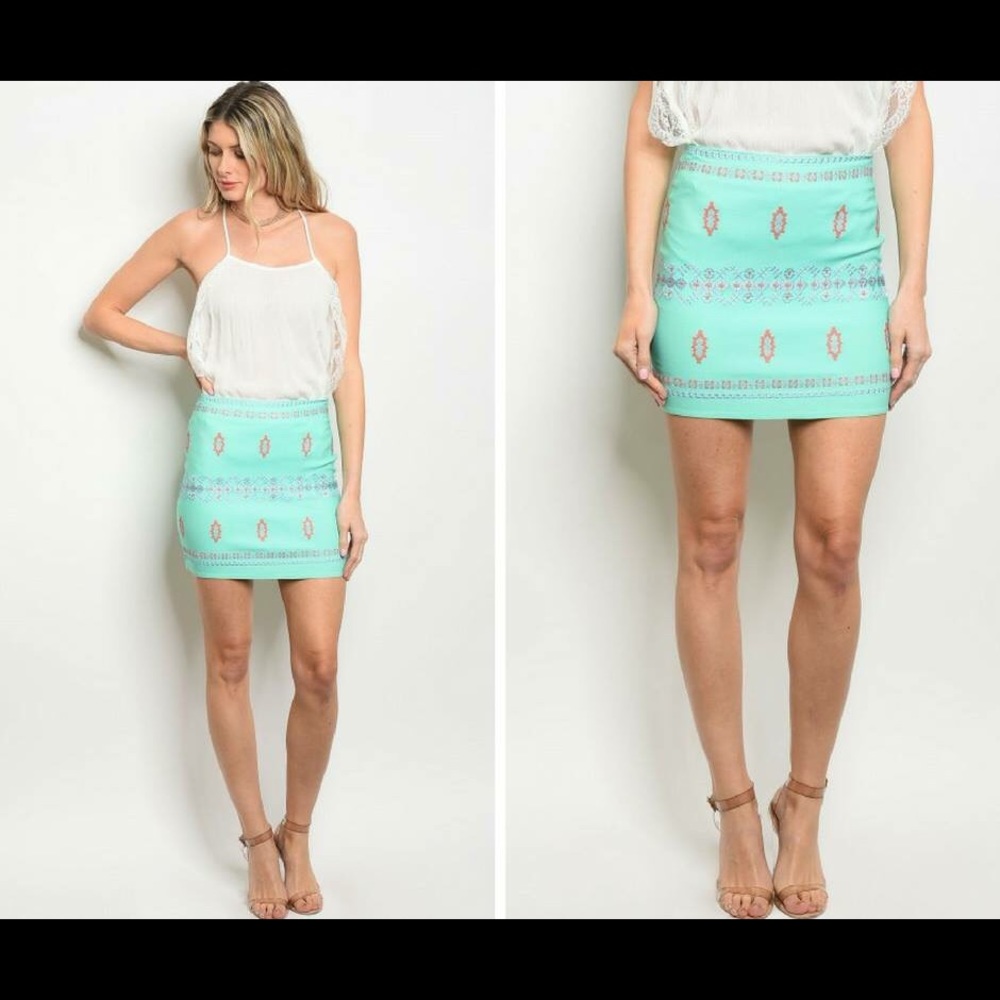 Aztec Mint and Coral Skirt